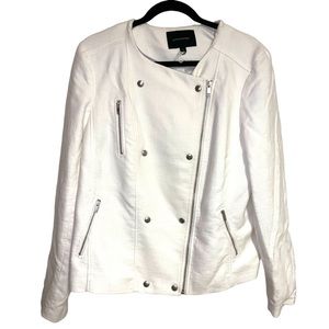 Banana Republic white jacket, button up w/ zippers, pockets, like new! Size 14